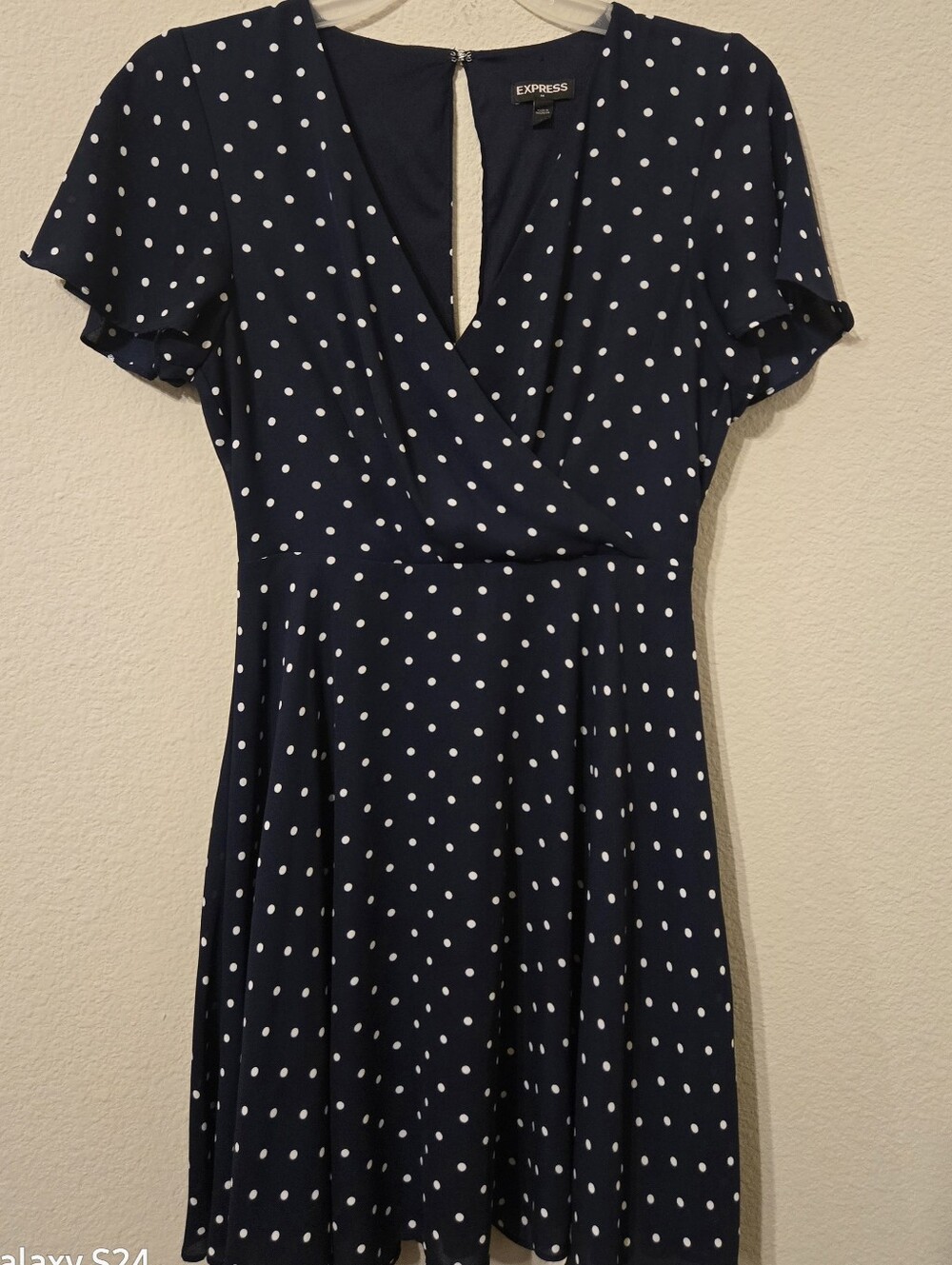 Express Navy and White Polka Dot Midi Dress